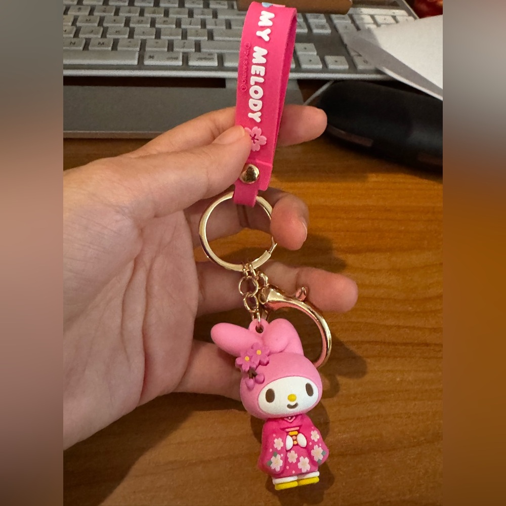 My Melody Keychain with Gold Accents
